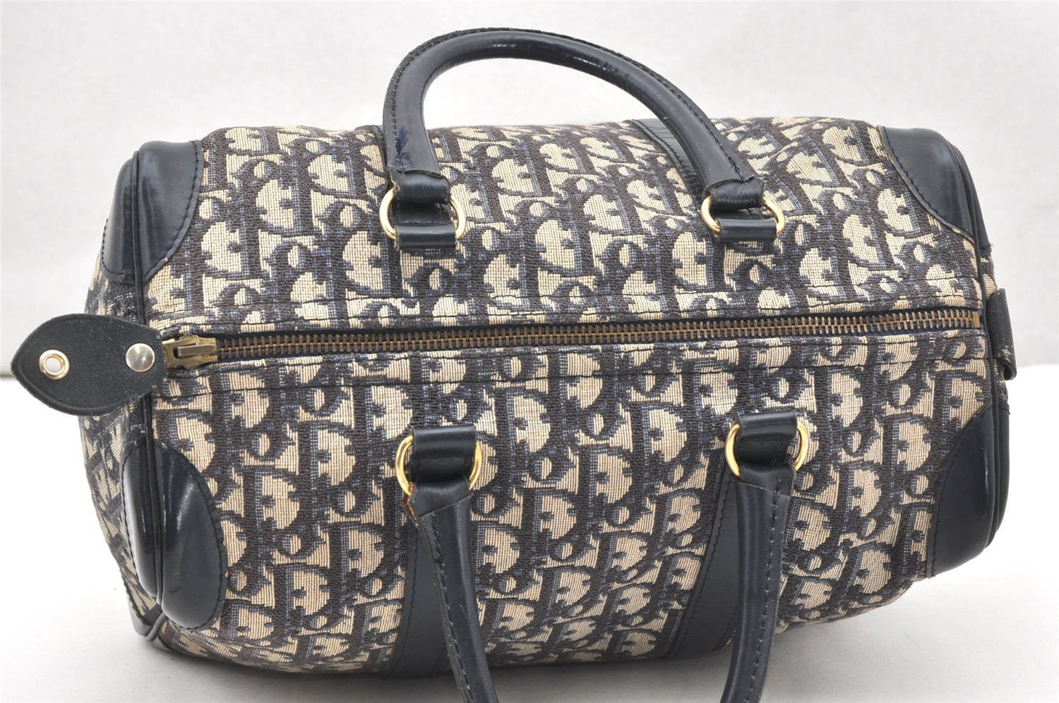 Authentic Christian Dior Trotter Hand Boston Bag Purse Canvas Blue CD 6266K