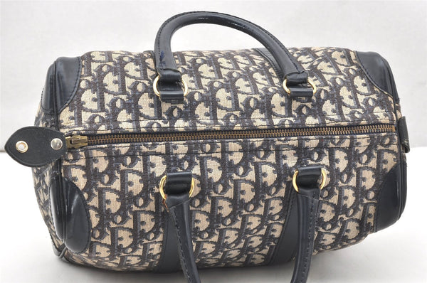 Authentic Christian Dior Trotter Hand Boston Bag Purse Canvas Blue CD 6266K