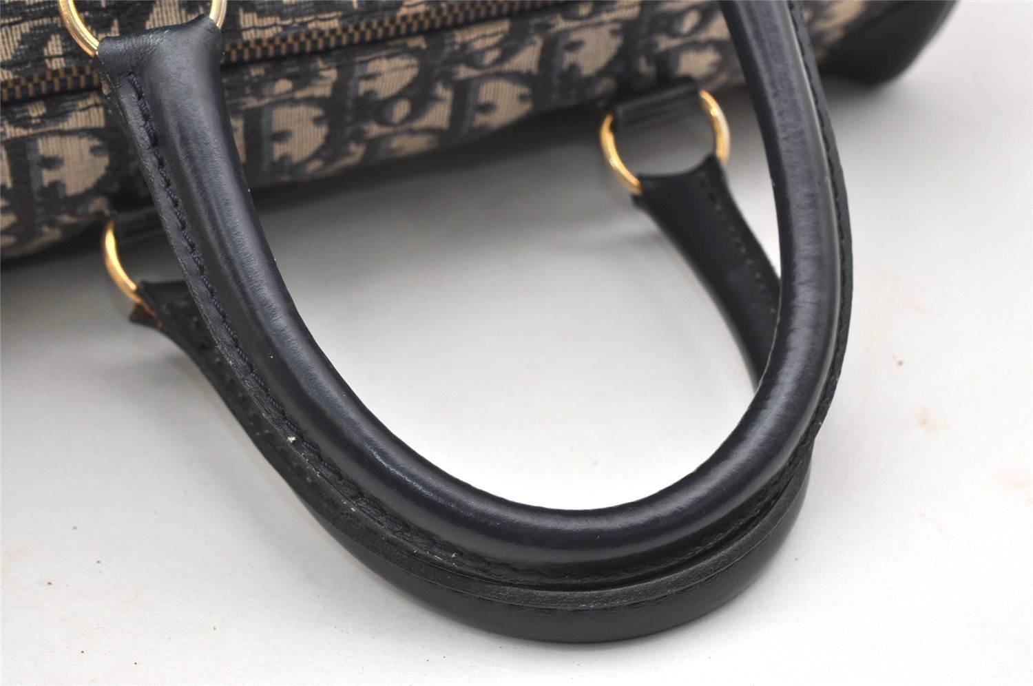 Authentic Christian Dior Trotter Hand Boston Bag Purse Canvas Blue CD 6266K