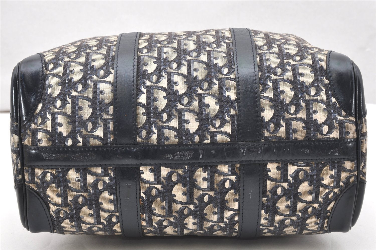Authentic Christian Dior Trotter Hand Boston Bag Purse Canvas Blue CD 6266K