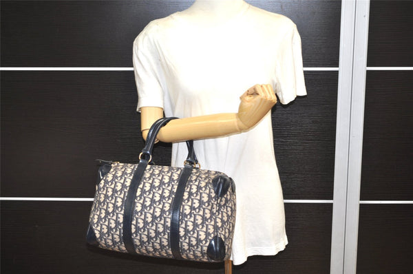 Authentic Christian Dior Trotter Hand Boston Bag Purse Canvas Blue CD 6266K