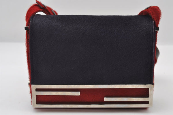 Authentic FENDI Shoulder Cross Body Bag Purse Unborn Calf Leather Red Navy 6268I