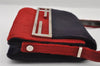 Authentic FENDI Shoulder Cross Body Bag Purse Unborn Calf Leather Red Navy 6268I
