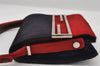 Authentic FENDI Shoulder Cross Body Bag Purse Unborn Calf Leather Red Navy 6268I