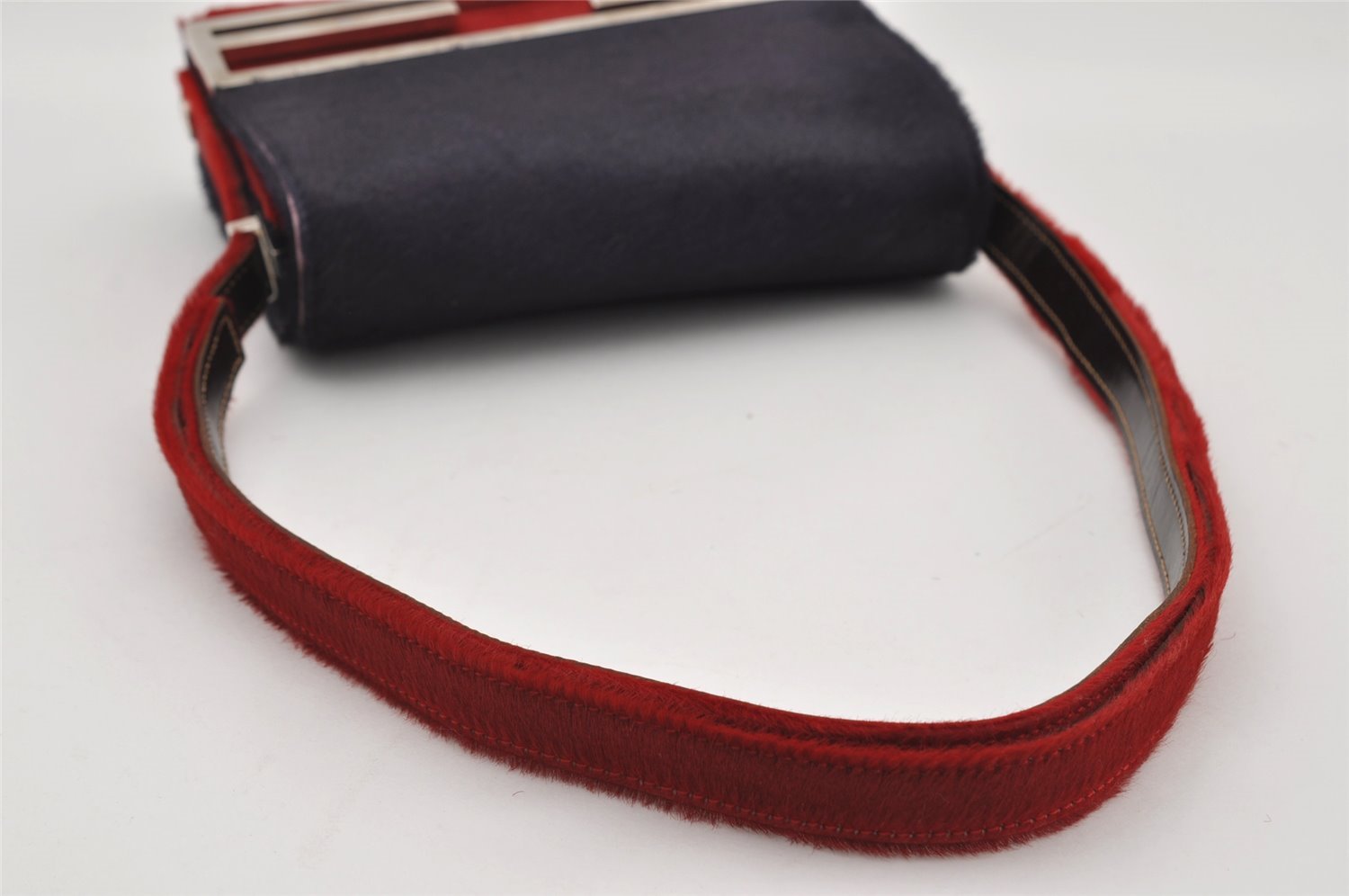 Authentic FENDI Shoulder Cross Body Bag Purse Unborn Calf Leather Red Navy 6268I
