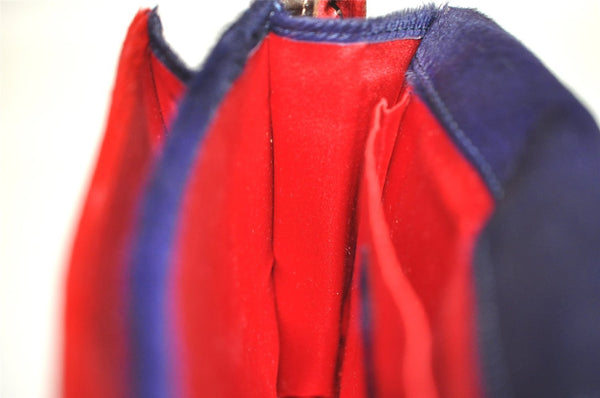 Authentic FENDI Shoulder Cross Body Bag Purse Unborn Calf Leather Red Navy 6268I