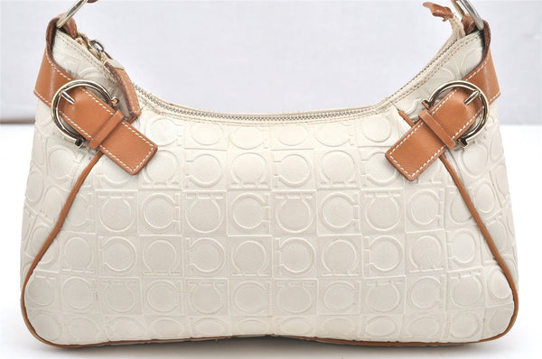 Auth Salvatore Ferragamo Gancini Design PVC Leather Shoulder Bag White 6268K