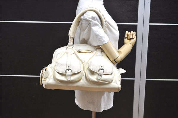 Authentic Christian Dior Vintage Shoulder Hand Tote Bag Leather White 6269I
