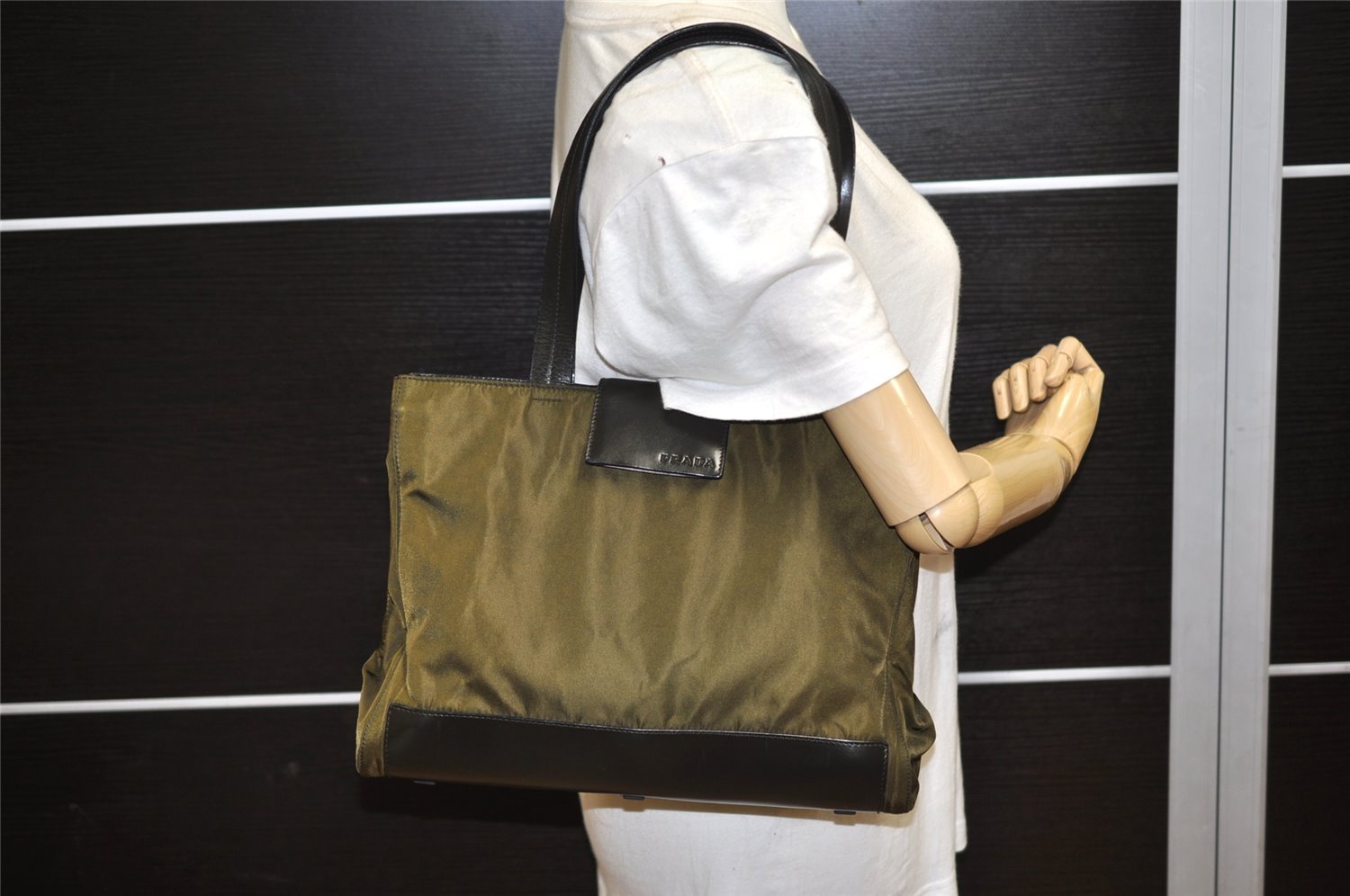 Authentic PRADA Nylon Tessuto Leather Shoulder Hand Bag Khaki Green 6274K