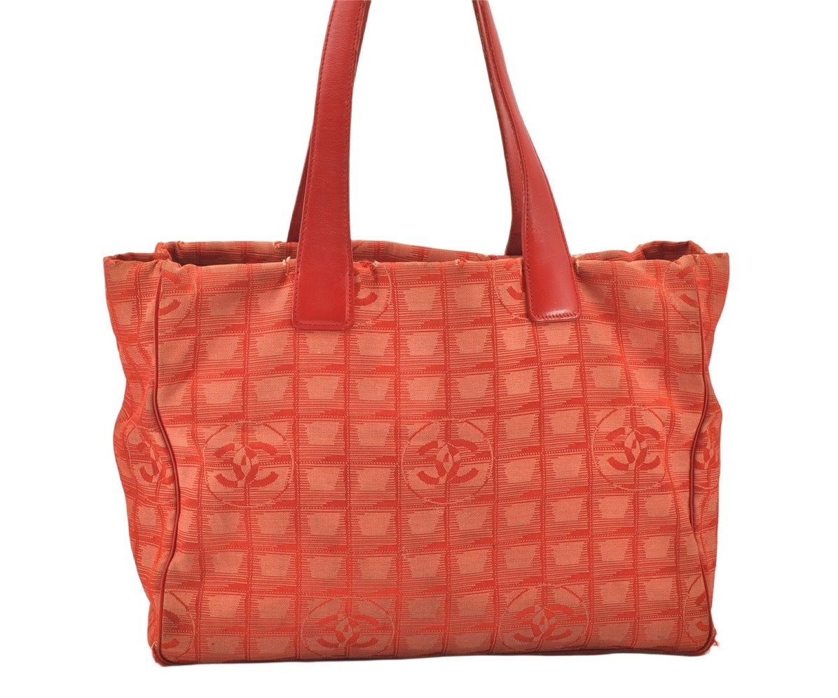 Authentic CHANEL New Travel Line Shoulder Tote Bag Nylon Leather Red 6275K