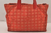 Authentic CHANEL New Travel Line Shoulder Tote Bag Nylon Leather Red 6275K