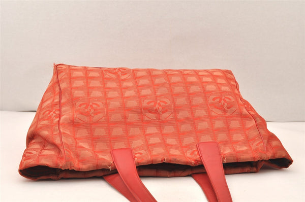 Authentic CHANEL New Travel Line Shoulder Tote Bag Nylon Leather Red 6275K