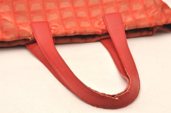 Authentic CHANEL New Travel Line Shoulder Tote Bag Nylon Leather Red 6275K