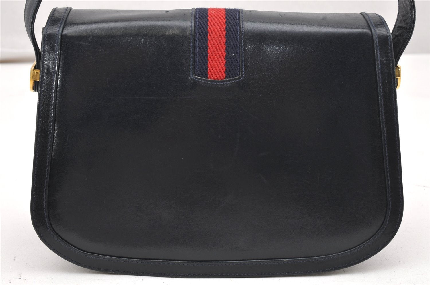 Authentic GUCCI Sherry Line Shoulder Cross Body Bag Leather Navy Blue 6276K