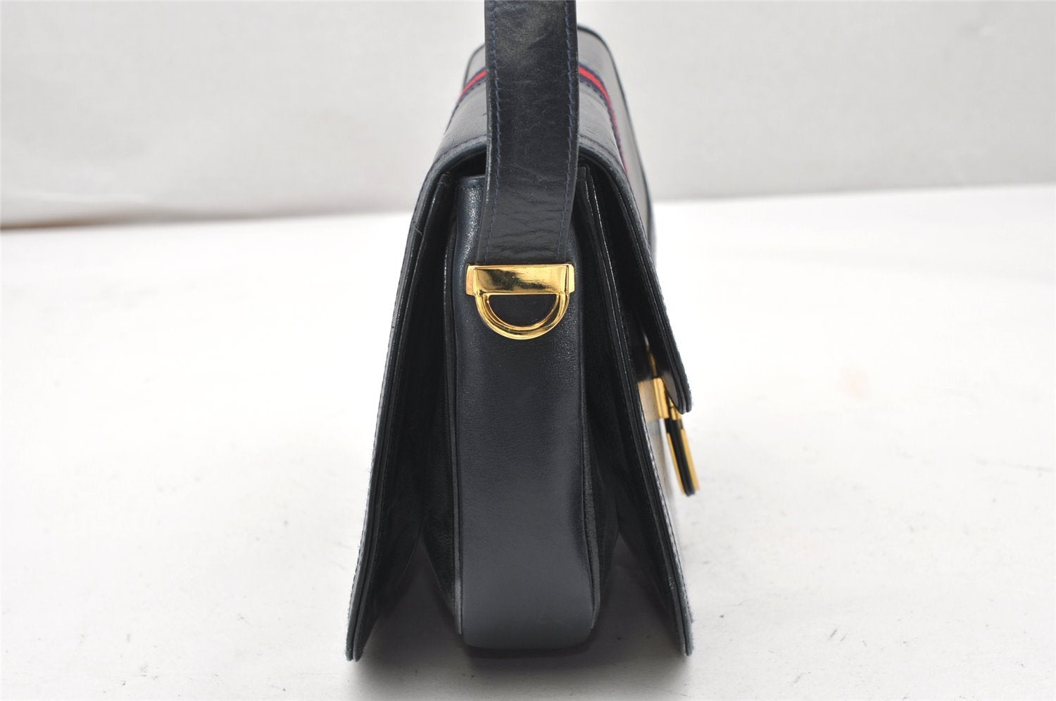 Authentic GUCCI Sherry Line Shoulder Cross Body Bag Leather Navy Blue 6276K