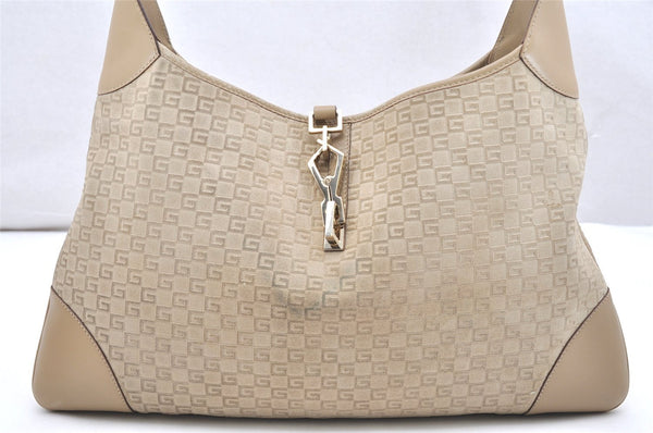 Auth GUCCI Square GG Kandinsky Shoulder Bag Suede Leather 0014075 Beige 6283K