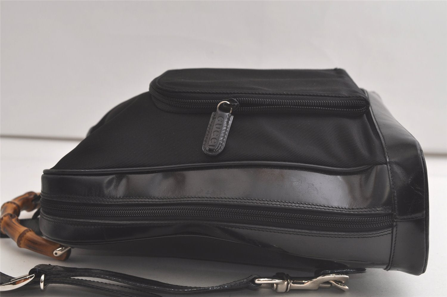 Authentic GUCCI Bamboo Shoulder Cross Bag Purse Nylon Leather Black 6284K