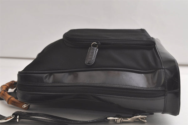 Authentic GUCCI Bamboo Shoulder Cross Bag Purse Nylon Leather Black 6284K