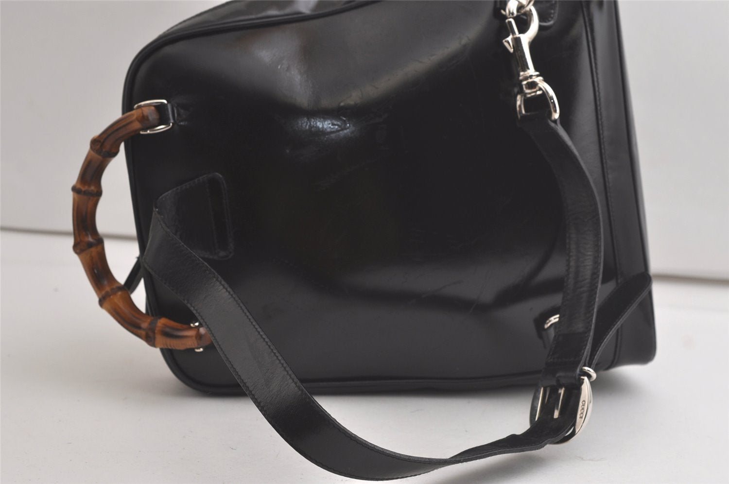 Authentic GUCCI Bamboo Shoulder Cross Bag Purse Nylon Leather Black 6284K