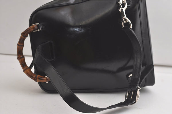 Authentic GUCCI Bamboo Shoulder Cross Bag Purse Nylon Leather Black 6284K