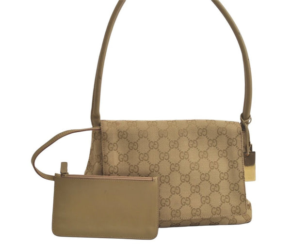 Authentic GUCCI Shoulder Hand Bag Purse GG Canvas Leather 90646 Beige 6286K