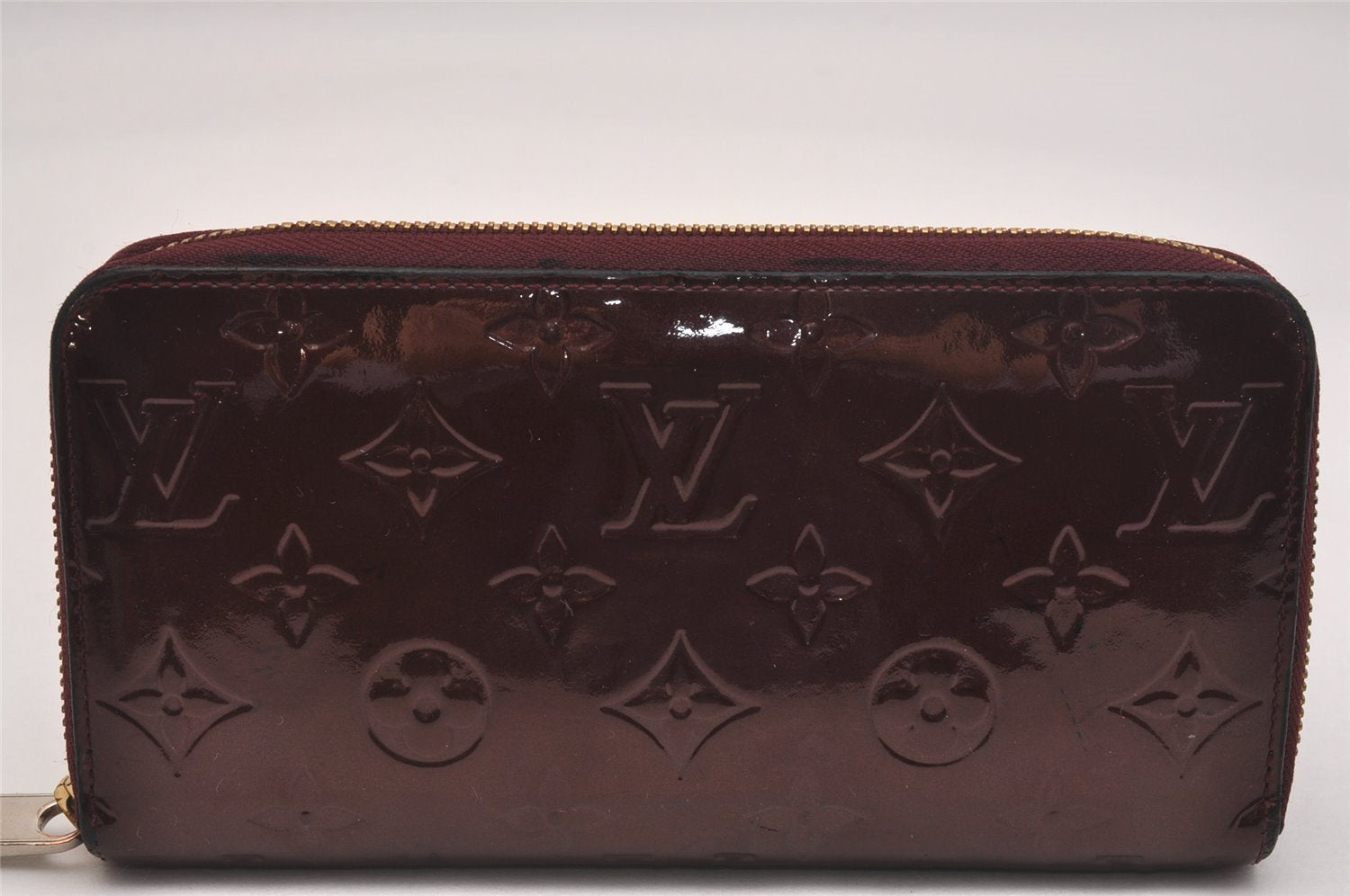 Authentic Louis Vuitton Vernis Zippy Wallet Long Purse Wine Red M91536 LV 6287J