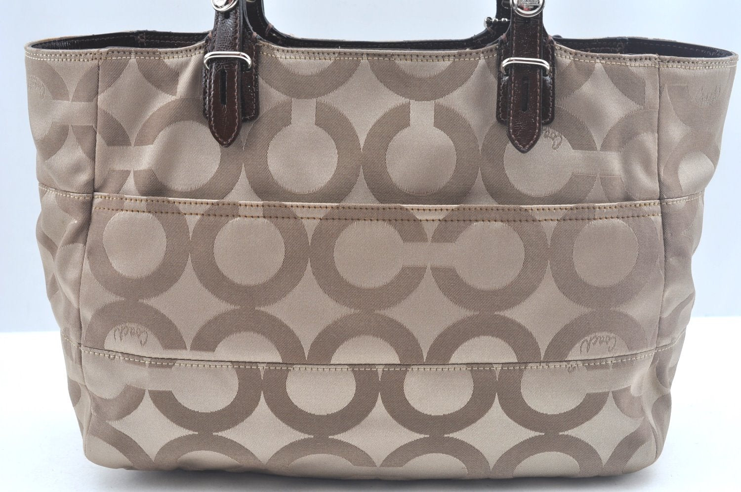 Authentic COACH Op Art Shoulder Tote Bag Canvas Enamel 14133 Beige 6291H