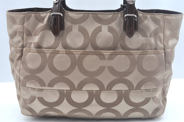 Authentic COACH Op Art Shoulder Tote Bag Canvas Enamel 14133 Beige 6291H