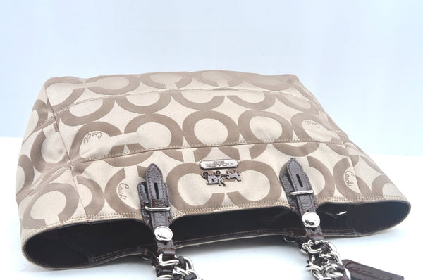 Authentic COACH Op Art Shoulder Tote Bag Canvas Enamel 14133 Beige 6291H