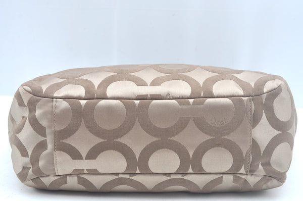 Authentic COACH Op Art Shoulder Tote Bag Canvas Enamel 14133 Beige 6291H
