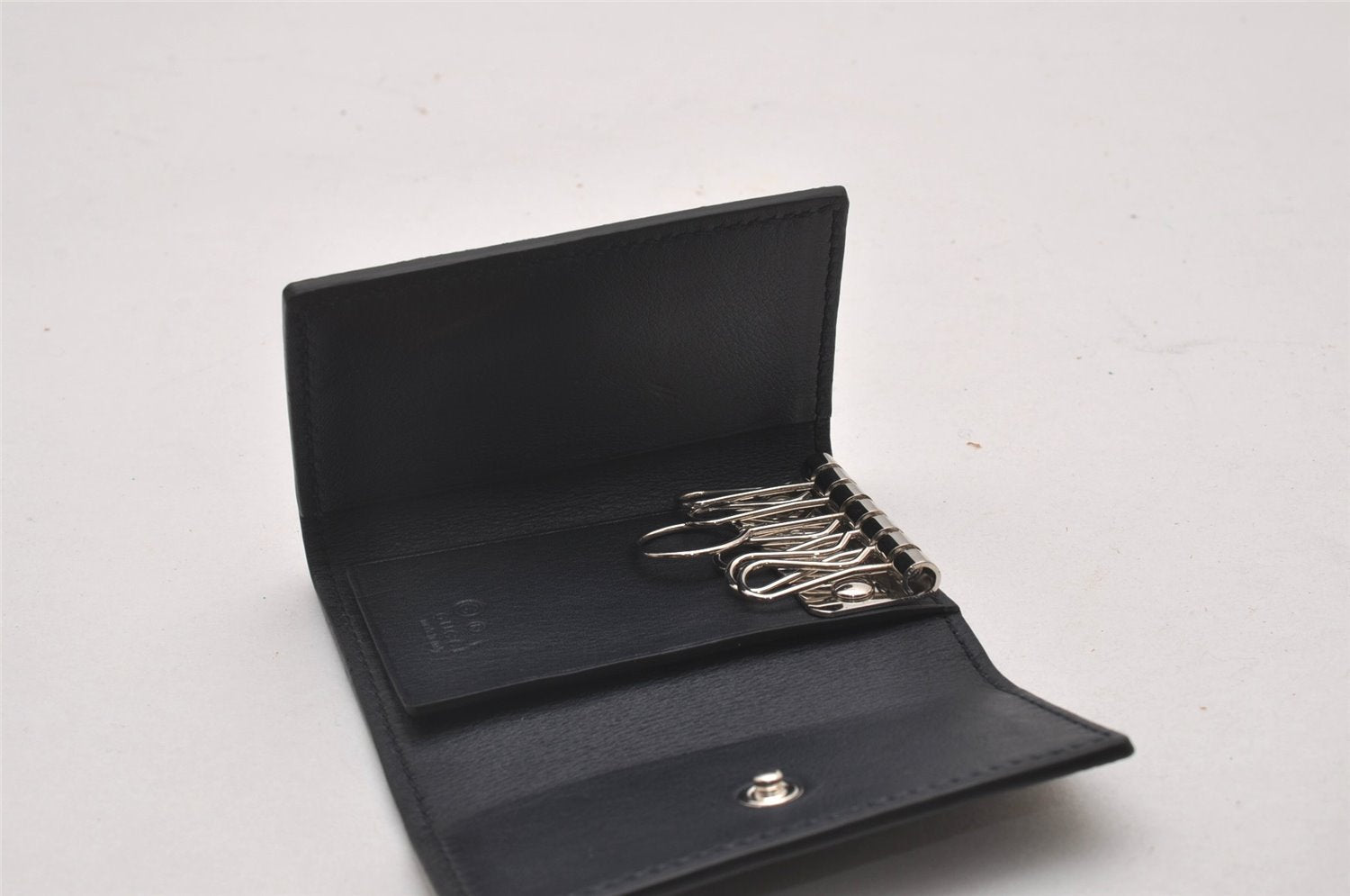 Authentic GUCCI Micro Guccissima 6 Key Case Holder Leather 150402 Navy 6293I