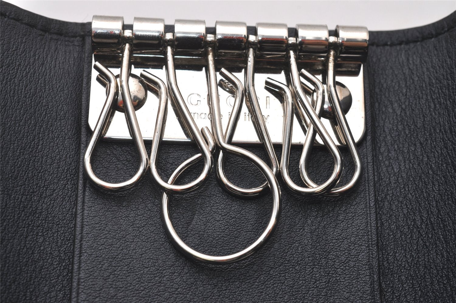 Authentic GUCCI Micro Guccissima 6 Key Case Holder Leather 150402 Navy 6293I