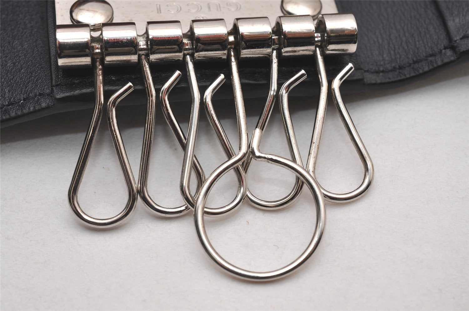 Authentic GUCCI Micro Guccissima 6 Key Case Holder Leather 150402 Navy 6293I