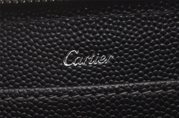 Authentic Cartier Santos de Cartier Long Wallet Purse Leather Black 6294I