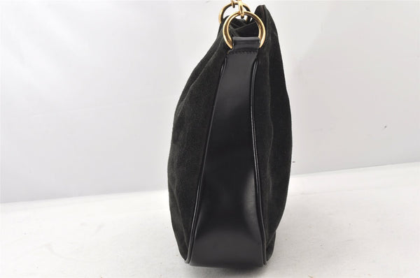 Authentic GUCCI Bamboo Shoulder Hand Bag Purse Suede Leather 0018638 Black 6296K