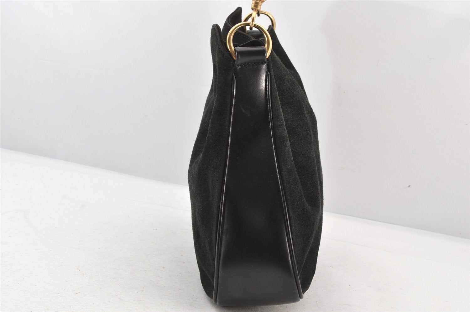 Authentic GUCCI Bamboo Shoulder Hand Bag Purse Suede Leather 0018638 Black 6296K