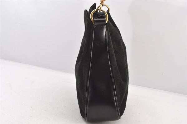 Authentic GUCCI Bamboo Shoulder Hand Bag Purse Suede Leather 0018638 Black 6296K