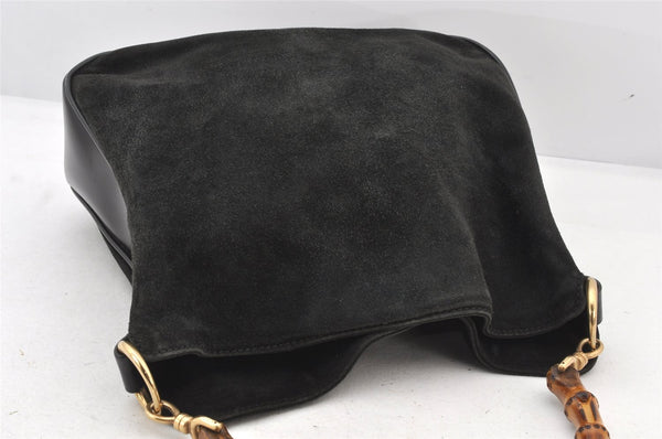 Authentic GUCCI Bamboo Shoulder Hand Bag Purse Suede Leather 0018638 Black 6296K