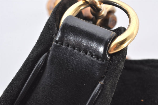 Authentic GUCCI Bamboo Shoulder Hand Bag Purse Suede Leather 0018638 Black 6296K
