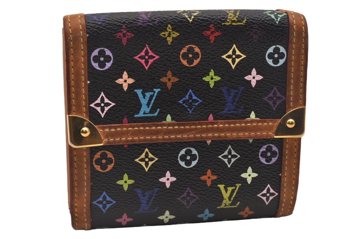 Louis Vuitton Monogram Multicolor Porte Monnaie Billet Carte Credit Black 6297J