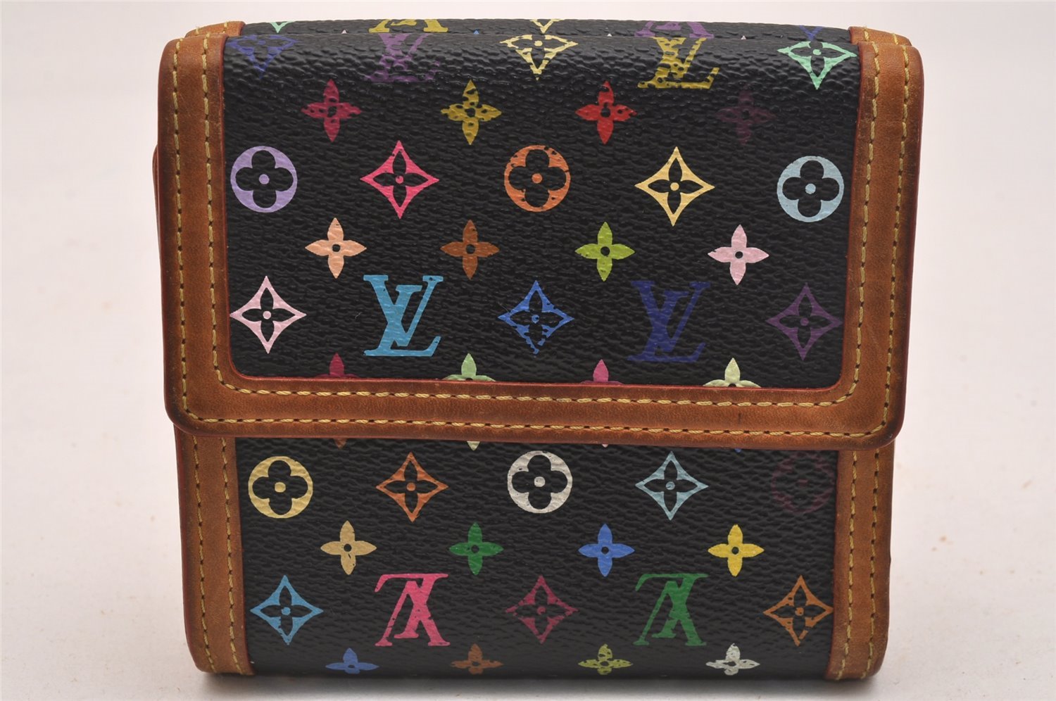 Louis Vuitton Monogram Multicolor Porte Monnaie Billet Carte Credit Black 6297J