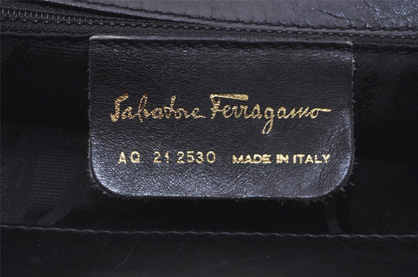 Authentic Salvatore Ferragamo Vara Leather Shoulder Tote Bag Black SF 6298I