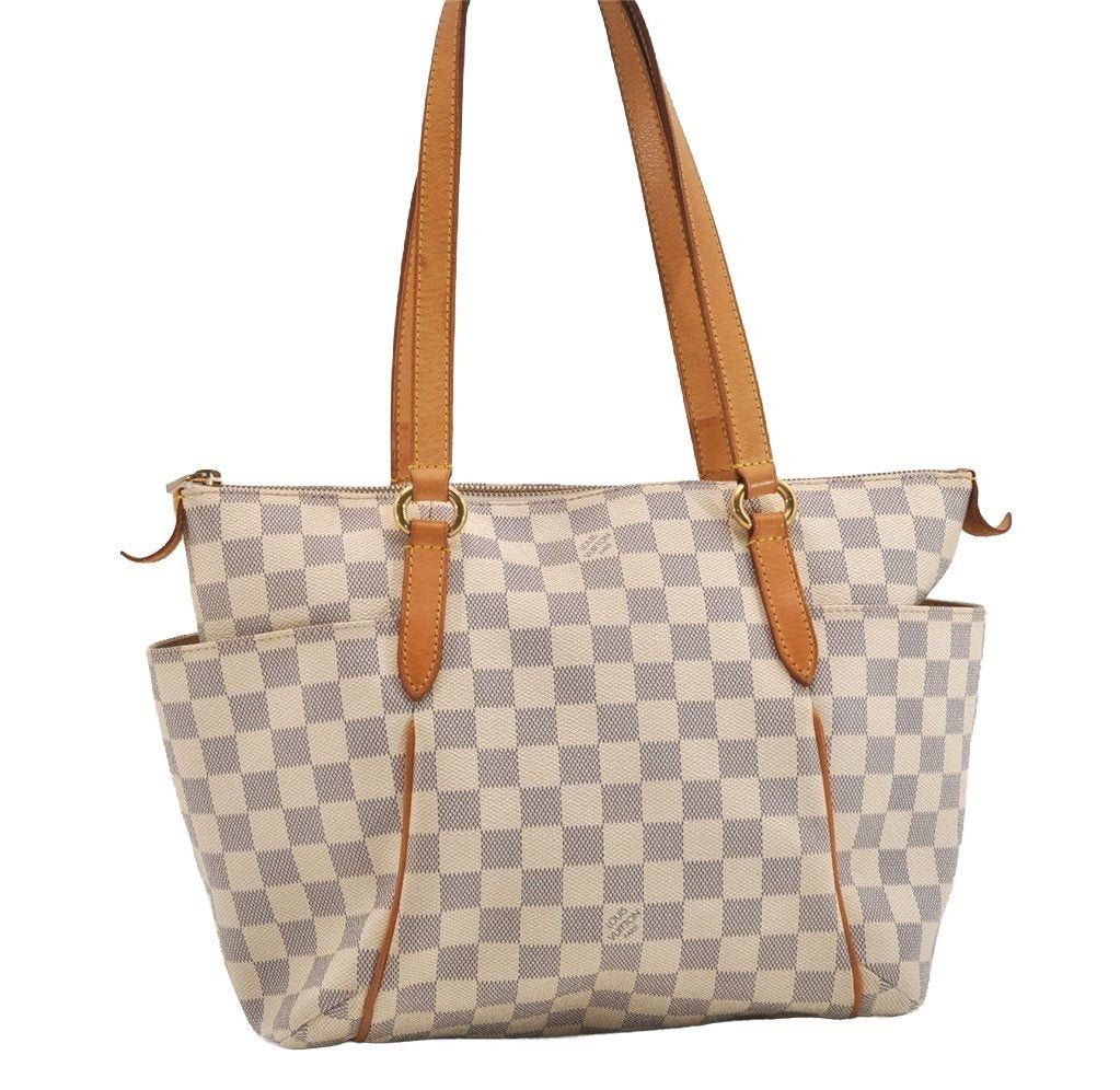 Authentic Louis Vuitton Damier Azur Totally PM Tote Bag White N41280 LV 6298J