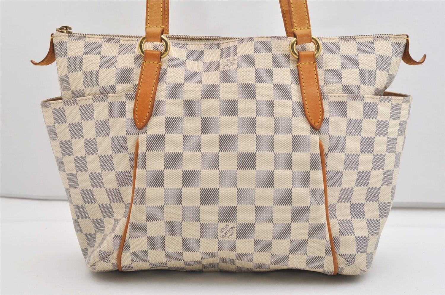 Authentic Louis Vuitton Damier Azur Totally PM Tote Bag White N41280 LV 6298J