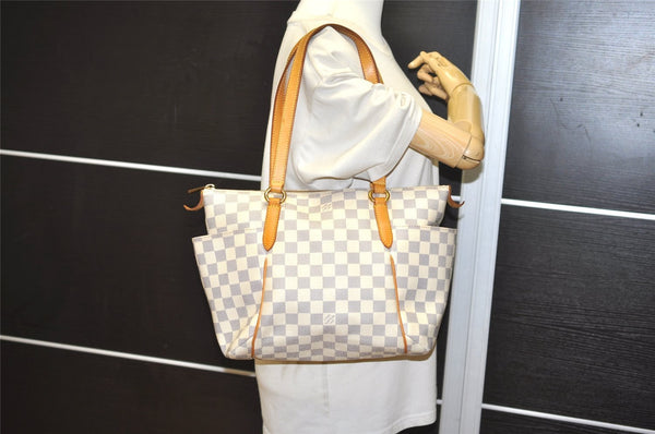 Authentic Louis Vuitton Damier Azur Totally PM Tote Bag White N41280 LV 6298J