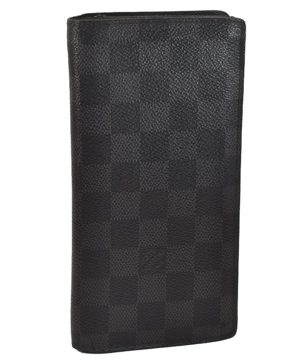 Authentic Louis Vuitton Damier Graphite Portefeuille Brazza N62665 Wallet 6301J