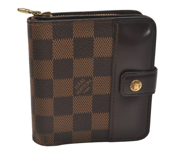 Authentic Louis Vuitton Damier Compact Zip Bifold Wallet Purse N61668 LV 6302J