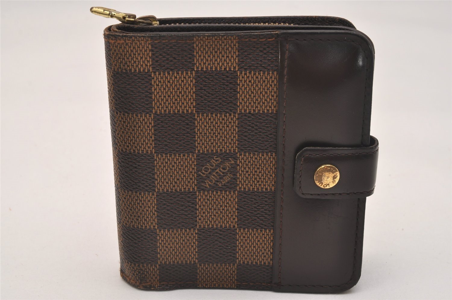 Authentic Louis Vuitton Damier Compact Zip Bifold Wallet Purse N61668 LV 6302J