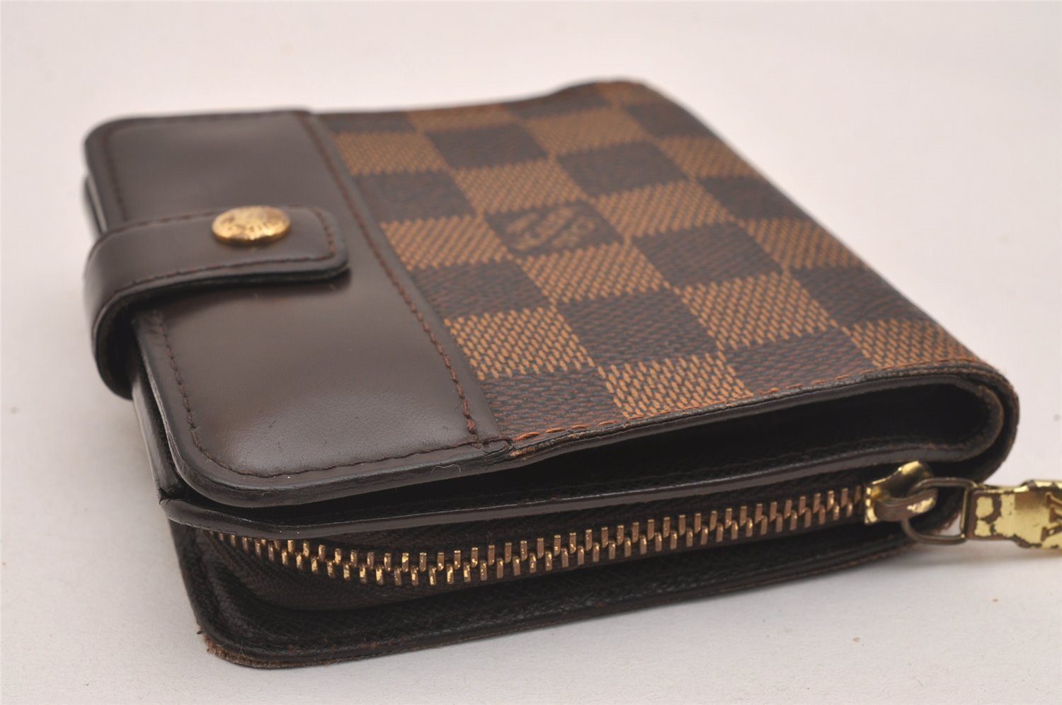 Authentic Louis Vuitton Damier Compact Zip Bifold Wallet Purse N61668 LV 6302J
