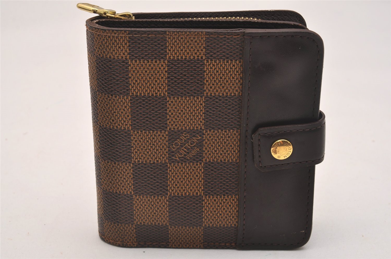 Authentic Louis Vuitton Damier Compact Zip Bifold Wallet Purse N61668 LV 6303J
